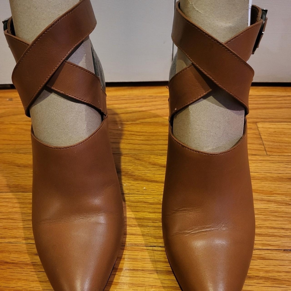 Brown Leather Ankle Strap Women's Shoes